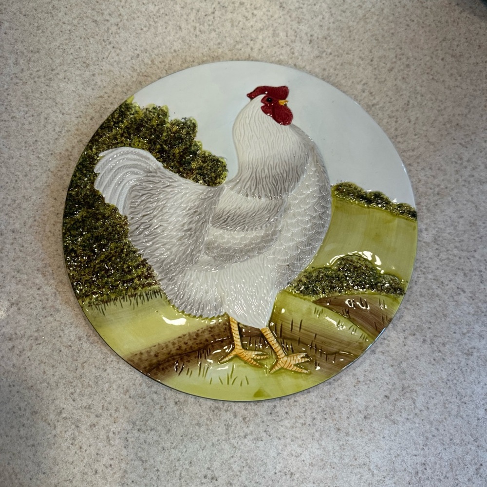 Rooster ceramic trivet by Oneida design by David Carter Brown hand painted Vtg